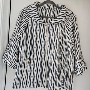 Chico's Navy, White & Gold Patterned Zip-Front Jacket